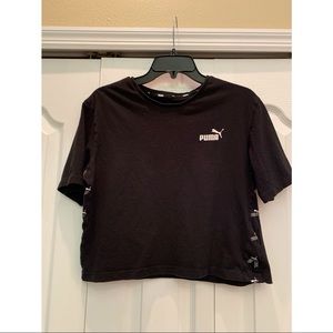 PUMA Black and White Crop Top - Puma Cat Logo on Sides size Small
